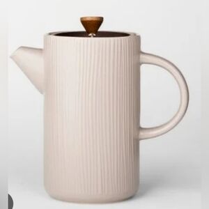 Project 62 Ribbed Ceramic Teapot in Brown with Wooden Knob
